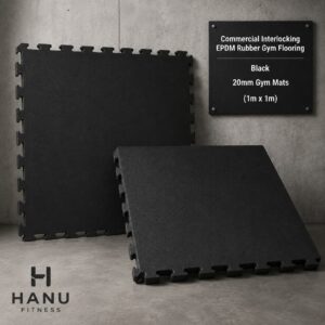 Commercial Interlocking EPDM Rubber Gym Flooring Black - 20mm Gym Mats (1m x 1m)
