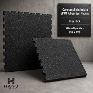 Commercial Interlocking EPDM Rubber Gym Flooring Grey Fleck - 20mm Gym Mats (1m x 1m)