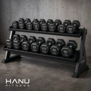 Commercial Hex Dumbbells (12.5kg to 30kg | 2.5kg Increments | 8 Sets) & Dumbbell Rack
